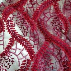 Ткань Сетка с вышивкой (марсала)